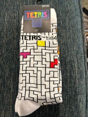 Tetris Women's White Crew Socks with Retro Block Accents